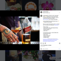 Johnnie Walker Red Label whisky bottle with a cocktail and tattooed hand, social media post overlay.