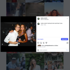 Social media post with two people at an event and a comment interface.