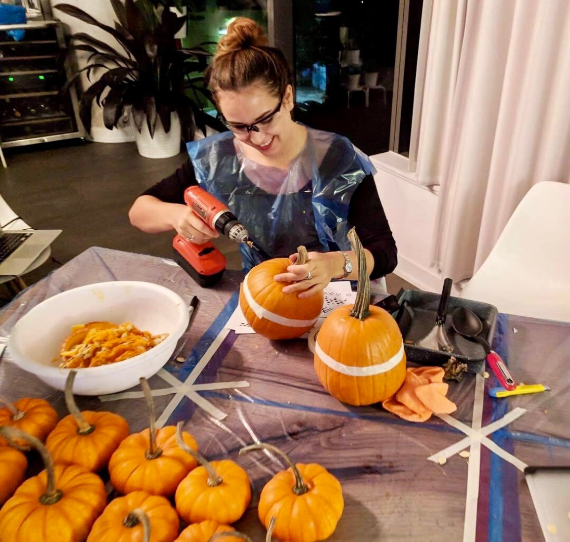 Your product, shot carving a pumpkin