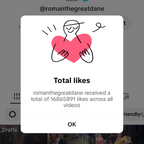 Pop-up showing total likes received on a social media platform with a dog's profile in the background.