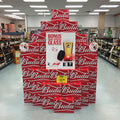Budweiser Budlt display in a store with a bonus glass offer.