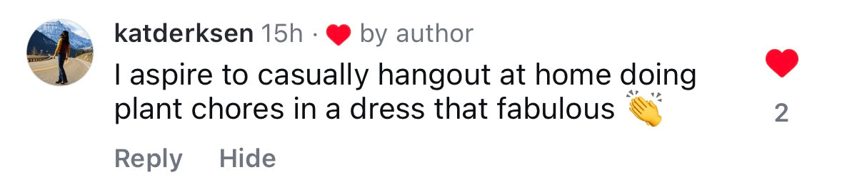 comment: I aspire to casually hangout at home doing plant chores in a dress that fabulous.