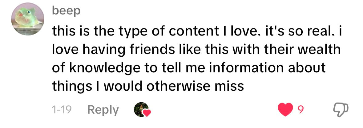 Social media post with a comment on a platform, featuring text and user interaction icons.