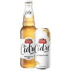 Stella Artois Cidre bottle and can on a white background