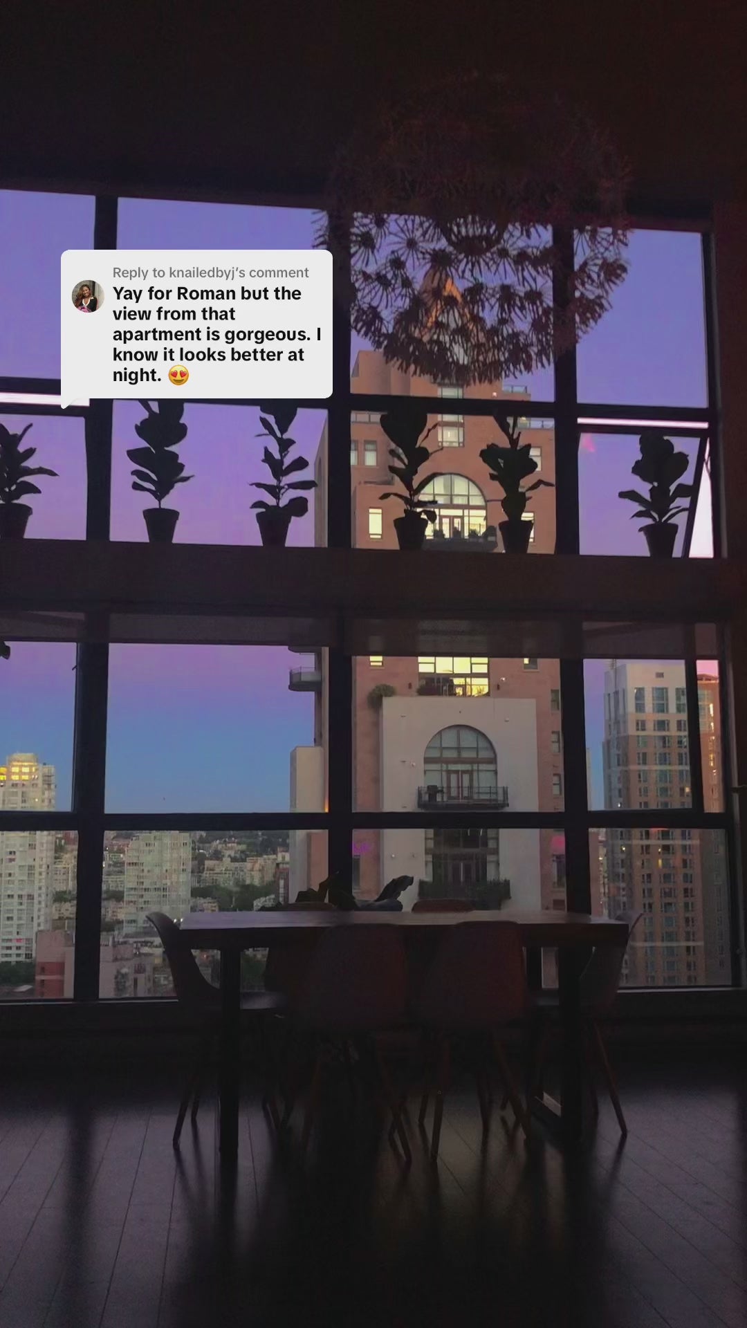Yay for Roman but the view from that apartment is gorgeous. I bet its even better at night